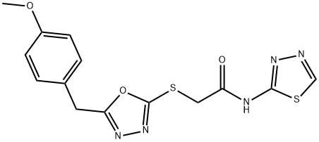 2-{[5-(4-methoxybenzyl)-1,3,4-oxadiazol-2-yl]sulfanyl}-N-(1,3,4-thiadiazol-2-yl)acetamide Struktur