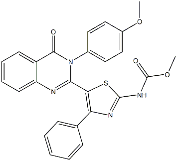 methyl 5-[3-(4-methoxyphenyl)-4-oxo-3,4-dihydro-2-quinazolinyl]-4-phenyl-1,3-thiazol-2-ylcarbamate Struktur