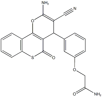 2-[3-(2-amino-3-cyano-5-oxo-4H,5H-thiochromeno[4,3-b]pyran-4-yl)phenoxy]acetamide Struktur