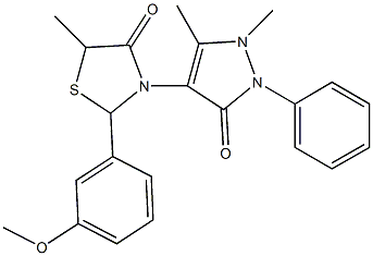 3-(1,5-dimethyl-3-oxo-2-phenyl-2,3-dihydro-1H-pyrazol-4-yl)-2-(3-methoxyphenyl)-5-methyl-1,3-thiazolidin-4-one Struktur