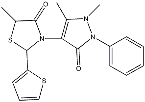 3-(1,5-dimethyl-3-oxo-2-phenyl-2,3-dihydro-1H-pyrazol-4-yl)-5-methyl-2-(2-thienyl)-1,3-thiazolidin-4-one Struktur