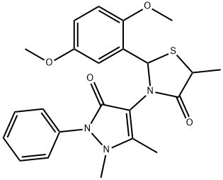 2-(2,5-dimethoxyphenyl)-3-(1,5-dimethyl-3-oxo-2-phenyl-2,3-dihydro-1H-pyrazol-4-yl)-5-methyl-1,3-thiazolidin-4-one Struktur