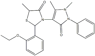 3-(1,5-dimethyl-3-oxo-2-phenyl-2,3-dihydro-1H-pyrazol-4-yl)-2-(2-ethoxyphenyl)-5-methyl-1,3-thiazolidin-4-one Struktur