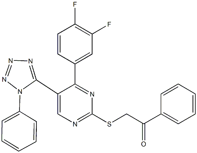 2-{[4-(3,4-difluorophenyl)-5-(1-phenyl-1H-tetraazol-5-yl)-2-pyrimidinyl]sulfanyl}-1-phenylethanone Struktur