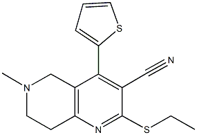 2-(ethylsulfanyl)-6-methyl-4-(2-thienyl)-5,6,7,8-tetrahydro[1,6]naphthyridine-3-carbonitrile Struktur