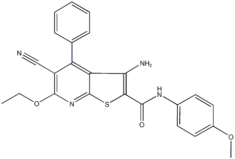 3-amino-5-cyano-6-ethoxy-N-(4-methoxyphenyl)-4-phenylthieno[2,3-b]pyridine-2-carboxamide Struktur