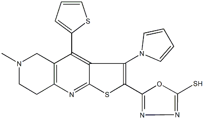 5-[6-methyl-3-(1H-pyrrol-1-yl)-4-(2-thienyl)-5,6,7,8-tetrahydrothieno[2,3-b][1,6]naphthyridin-2-yl]-1,3,4-oxadiazole-2-thiol Struktur