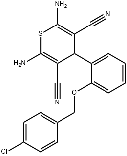 2,6-diamino-4-{2-[(4-chlorobenzyl)oxy]phenyl}-4H-thiopyran-3,5-dicarbonitrile Struktur