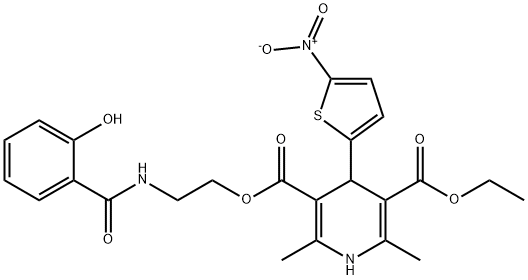 3-ethyl 5-{2-[(2-hydroxybenzoyl)amino]ethyl} 4-{5-nitro-2-thienyl}-2,6-dimethyl-1,4-dihydro-3,5-pyridinedicarboxylate Struktur