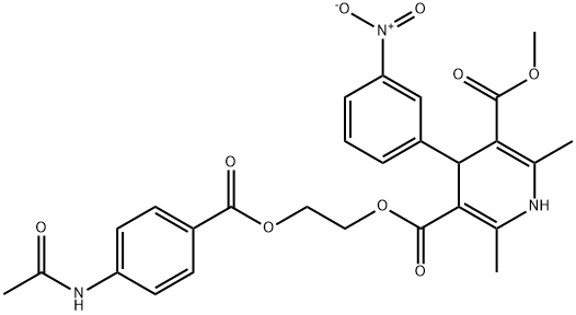 3-(2-{[4-(acetylamino)benzoyl]oxy}ethyl) 5-methyl 4-{3-nitrophenyl}-2,6-dimethyl-1,4-dihydro-3,5-pyridinedicarboxylate Struktur