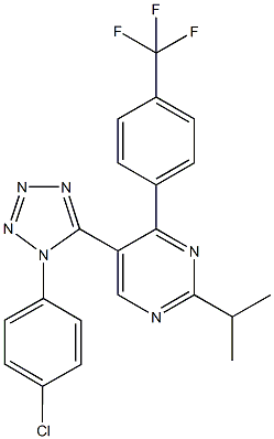 5-[1-(4-chlorophenyl)-1H-tetraazol-5-yl]-2-isopropyl-4-[4-(trifluoromethyl)phenyl]pyrimidine Struktur