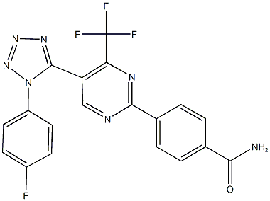 4-[5-[1-(4-fluorophenyl)-1H-tetraazol-5-yl]-4-(trifluoromethyl)-2-pyrimidinyl]benzamide Struktur