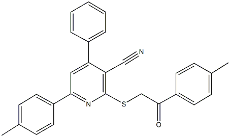 6-(4-methylphenyl)-2-{[2-(4-methylphenyl)-2-oxoethyl]sulfanyl}-4-phenylnicotinonitrile Struktur