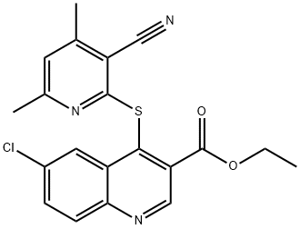 ethyl 6-chloro-4-[(3-cyano-4,6-dimethyl-2-pyridinyl)sulfanyl]-3-quinolinecarboxylate Struktur