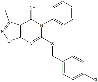 6-[(4-chlorobenzyl)sulfanyl]-3-methyl-5-phenylisoxazolo[5,4-d]pyrimidin-4(5H)-imine Struktur