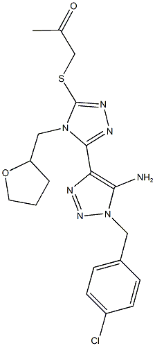 1-{[5-[5-amino-1-(4-chlorobenzyl)-1H-1,2,3-triazol-4-yl]-4-(tetrahydro-2-furanylmethyl)-4H-1,2,4-triazol-3-yl]sulfanyl}acetone Struktur