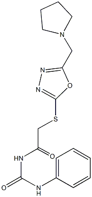 N-phenyl-N'-({[5-(1-pyrrolidinylmethyl)-1,3,4-oxadiazol-2-yl]sulfanyl}acetyl)urea Struktur