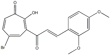 5-bromo-3-[3-(2,4-dimethoxyphenyl)acryloyl]-2-hydroxy-2,4,6-cycloheptatrien-1-one Struktur