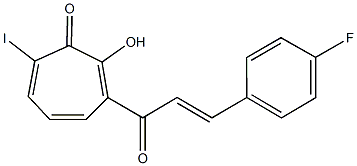 3-[3-(4-fluorophenyl)acryloyl]-2-hydroxy-7-iodo-2,4,6-cycloheptatrien-1-one Struktur