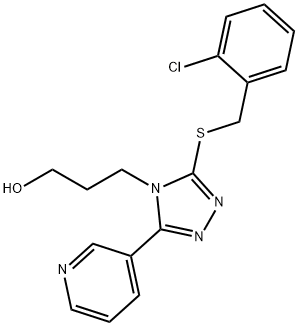 3-[3-[(2-chlorobenzyl)sulfanyl]-5-(3-pyridinyl)-4H-1,2,4-triazol-4-yl]-1-propanol Struktur