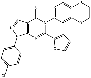 1-(4-chlorophenyl)-5-(2,3-dihydro-1,4-benzodioxin-6-yl)-6-(2-furyl)-1,5-dihydro-4H-pyrazolo[3,4-d]pyrimidin-4-one Struktur