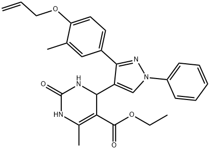 ethyl 4-{3-[4-(allyloxy)-3-methylphenyl]-1-phenyl-1H-pyrazol-4-yl}-6-methyl-2-oxo-1,2,3,4-tetrahydro-5-pyrimidinecarboxylate Struktur