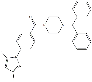 1-benzhydryl-4-[4-(3,5-dimethyl-1H-pyrazol-1-yl)benzoyl]piperazine Struktur