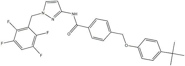 4-[(4-tert-butylphenoxy)methyl]-N-[1-(2,3,5,6-tetrafluorobenzyl)-1H-pyrazol-3-yl]benzamide Struktur