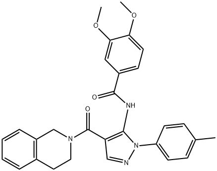 N-[4-(3,4-dihydro-2(1H)-isoquinolinylcarbonyl)-1-(4-methylphenyl)-1H-pyrazol-5-yl]-3,4-dimethoxybenzamide Struktur