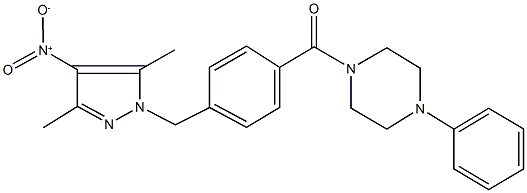 1-[4-({4-nitro-3,5-dimethyl-1H-pyrazol-1-yl}methyl)benzoyl]-4-phenylpiperazine Struktur