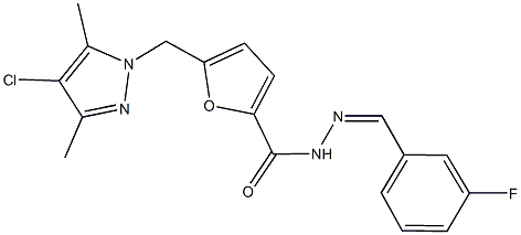 5-[(4-chloro-3,5-dimethyl-1H-pyrazol-1-yl)methyl]-N'-(3-fluorobenzylidene)-2-furohydrazide Struktur