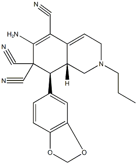 6-amino-8-(1,3-benzodioxol-5-yl)-2-propyl-2,3,8,8a-tetrahydroisoquinoline-5,7,7(1H)-tricarbonitrile Struktur