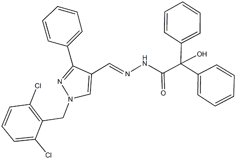 N'-{[1-(2,6-dichlorobenzyl)-3-phenyl-1H-pyrazol-4-yl]methylene}-2-hydroxy-2,2-diphenylacetohydrazide Struktur