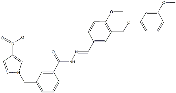 3-({4-nitro-1H-pyrazol-1-yl}methyl)-N'-{4-methoxy-3-[(3-methoxyphenoxy)methyl]benzylidene}benzohydrazide Structure