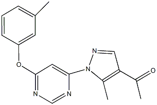 1-{5-methyl-1-[6-(3-methylphenoxy)-4-pyrimidinyl]-1H-pyrazol-4-yl}ethanone Struktur