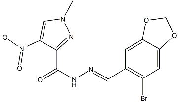 N'-[(6-bromo-1,3-benzodioxol-5-yl)methylene]-4-nitro-1-methyl-1H-pyrazole-3-carbohydrazide Struktur