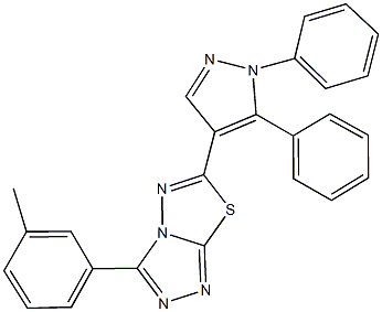 6-(1,5-diphenyl-1H-pyrazol-4-yl)-3-(3-methylphenyl)[1,2,4]triazolo[3,4-b][1,3,4]thiadiazole Struktur