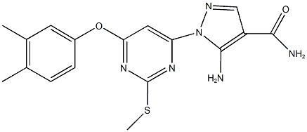 5-amino-1-[6-(3,4-dimethylphenoxy)-2-(methylsulfanyl)-4-pyrimidinyl]-1H-pyrazole-4-carboxamide Struktur