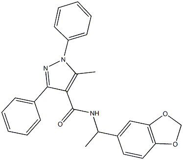 N-[1-(1,3-benzodioxol-5-yl)ethyl]-5-methyl-1,3-diphenyl-1H-pyrazole-4-carboxamide Struktur