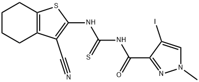 N-(3-cyano-4,5,6,7-tetrahydro-1-benzothien-2-yl)-N'-[(4-iodo-1-methyl-1H-pyrazol-3-yl)carbonyl]thiourea Struktur