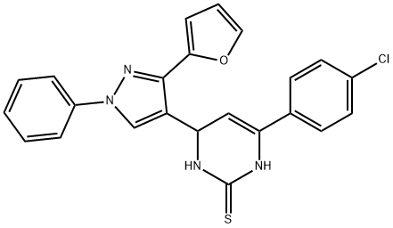 6-(4-chlorophenyl)-4-[3-(2-furyl)-1-phenyl-1H-pyrazol-4-yl]-3,4-dihydro-2(1H)-pyrimidinethione Struktur