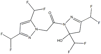 1-{[3,5-bis(difluoromethyl)-1H-pyrazol-1-yl]acetyl}-3,5-bis(difluoromethyl)-4,5-dihydro-1H-pyrazol-5-ol Struktur