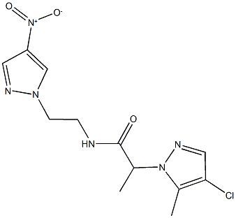 2-(4-chloro-5-methyl-1H-pyrazol-1-yl)-N-(2-{4-nitro-1H-pyrazol-1-yl}ethyl)propanamide Struktur