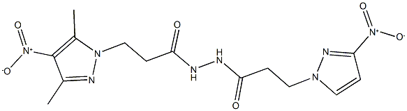 N'-(3-{4-nitro-3,5-dimethyl-1H-pyrazol-1-yl}propanoyl)-3-{3-nitro-1H-pyrazol-1-yl}propanohydrazide Struktur