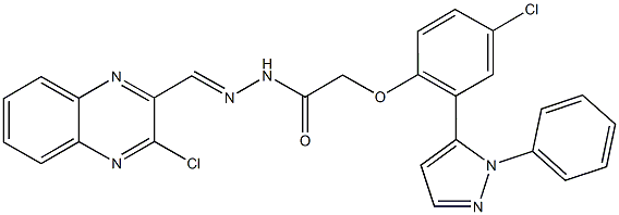 2-[4-chloro-2-(1-phenyl-1H-pyrazol-5-yl)phenoxy]-N'-[(3-chloro-2-quinoxalinyl)methylene]acetohydrazide Struktur