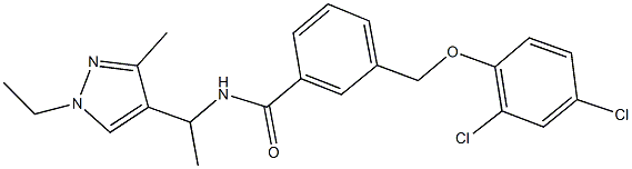 3-[(2,4-dichlorophenoxy)methyl]-N-[1-(1-ethyl-3-methyl-1H-pyrazol-4-yl)ethyl]benzamide Struktur