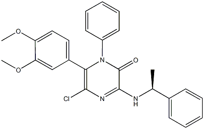 5-chloro-6-(3,4-dimethoxyphenyl)-1-phenyl-3-[(1-phenylethyl)amino]-2(1H)-pyrazinone Struktur