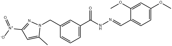 N'-(2,4-dimethoxybenzylidene)-3-({3-nitro-5-methyl-1H-pyrazol-1-yl}methyl)benzohydrazide Struktur