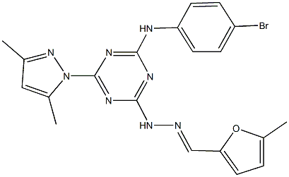 5-methyl-2-furaldehyde [4-(4-bromoanilino)-6-(3,5-dimethyl-1H-pyrazol-1-yl)-1,3,5-triazin-2-yl]hydrazone Struktur