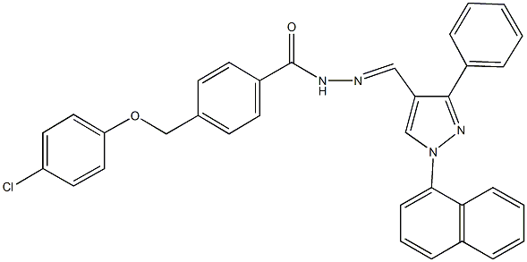 4-[(4-chlorophenoxy)methyl]-N'-{[1-(1-naphthyl)-3-phenyl-1H-pyrazol-4-yl]methylene}benzohydrazide Struktur